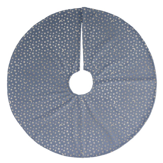 Gold Moon and Stars Night Sky Fleece Tree Skirt (Front)