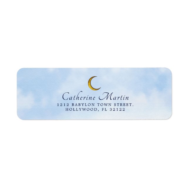 Gold Moon Blue Watercolor Baby Shower Label (Front)