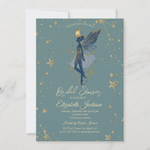Gold Moon Girl Stars Green Bridal Shower Invitation