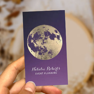 Gold Moon Modern Purple Event Planning Business Card