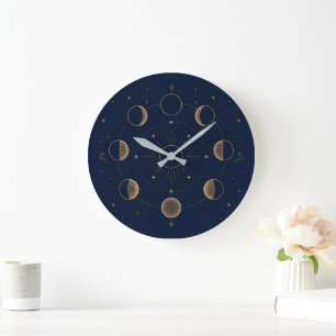 Gold Moon Phases Celestial Astronomy Wall Clock