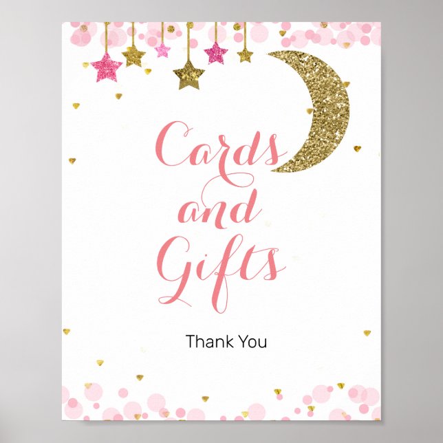 Gold moon pink star Cards and Gifts Sign (Front)
