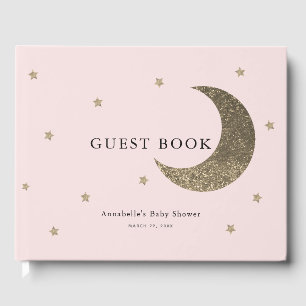 Gold Moon & Stars Blush Pink Baby Shower Guest Book