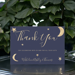 Gold moon stars navy blue thank you baby shower card