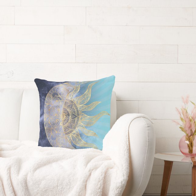 Gold Moon Sun Mandala Celestial Design Cushion (Couch)