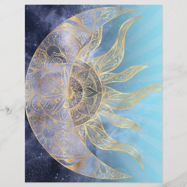 Gold Moon Sun Mandala Celestial Design Custom Letterhead (Front)