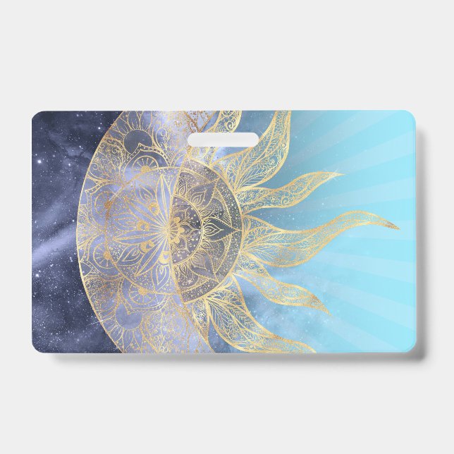 Gold Moon Sun Mandala Celestial Design ID Badge (Front)