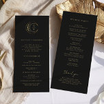 Gold Moon Wedding Programme<br><div class="desc">The "Gold Moon Wedding Program" becomes a visual guide to your celestial celebration against a sophisticated black canvas. The golden crescent moon, stars, and moon phases, along with the stylishly simple customisable initials of the couple, become celestial beacons. Moon phases subtly woven into the design symbolise the unfolding chapters of...</div>