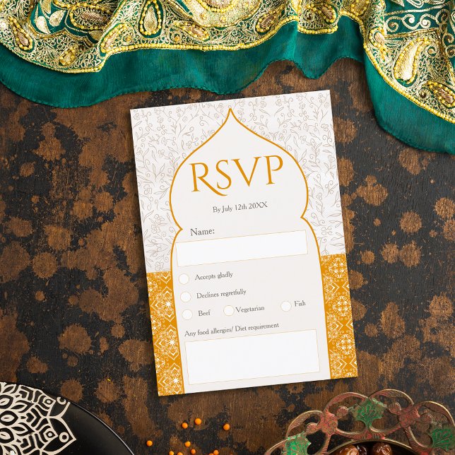 Gold Moroccan floral rsvp wedding Invitation (Creator Uploaded)