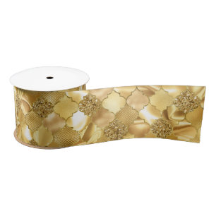 Gold Moroccan Quatrefoil Pattern Satin Ribbon