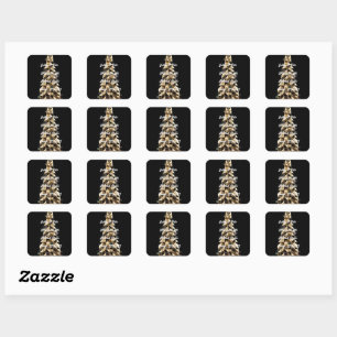 Gold Mosaic Christmas Tree Geometric Square Sticker
