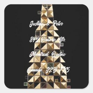 Gold Mosaic Christmas Tree Geometric Square Sticker