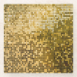 Gold Mosaic: Square Tiles Texture. Glass Coaster