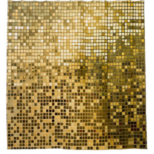 Gold Mosaic: Square Tiles Texture. Shower Curtain