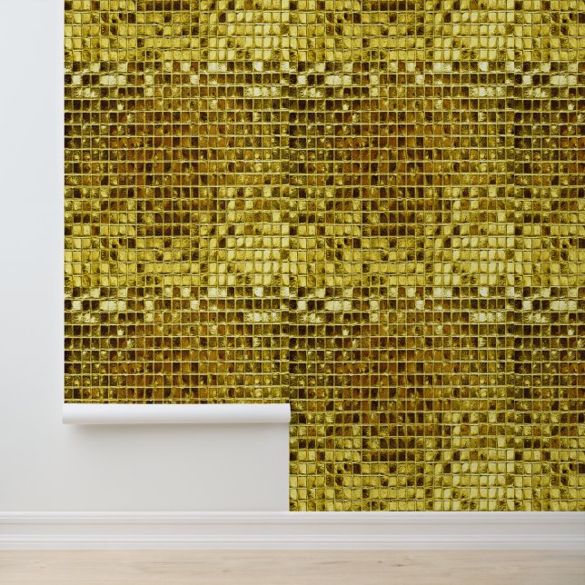 Gold Mosaic Tiles Elegant Modern peel and stick Wallpaper (Application)