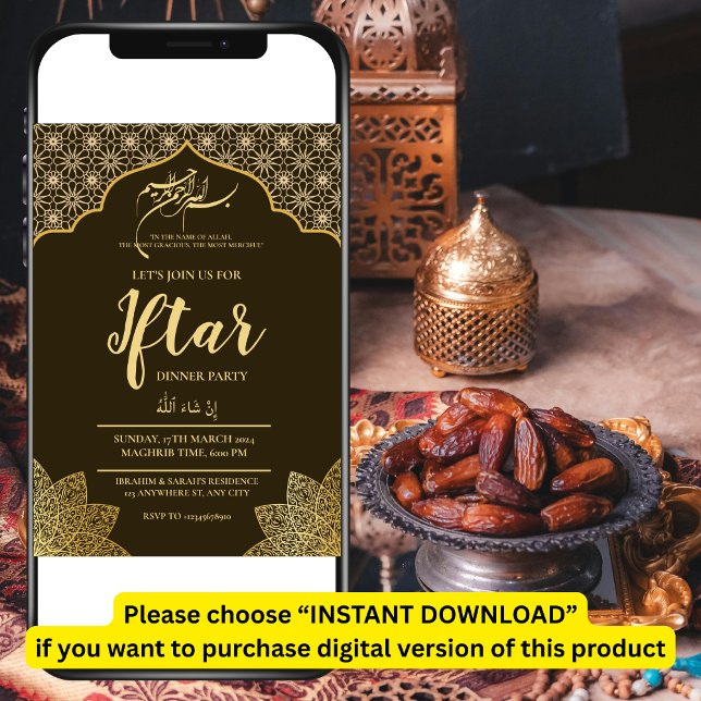 GOLD MOSQUE RAMADAN IFTAR DINNER PARTY EDITABLE INVITATION (Creator Uploaded)