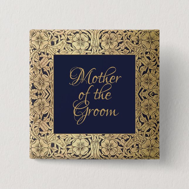 Gold Mother of the Groom Elegant Wedding Navy Blue 15 Cm Square Badge (Front)