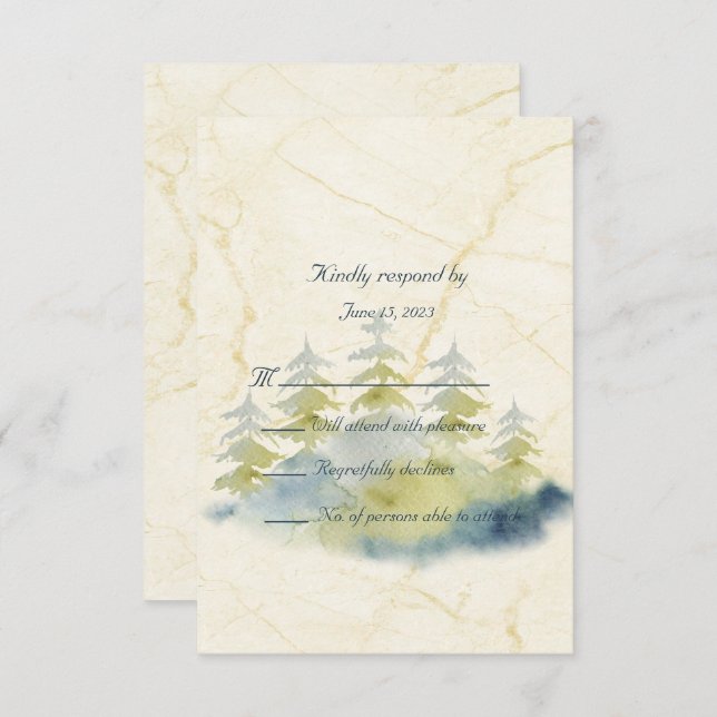Gold Mountains Backdrop Green and Blue Trees RSVP Card (Front/Back)