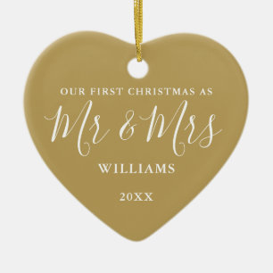 Gold Mr And Mrs First Christmas Signature Script Ceramic Tree Decoration