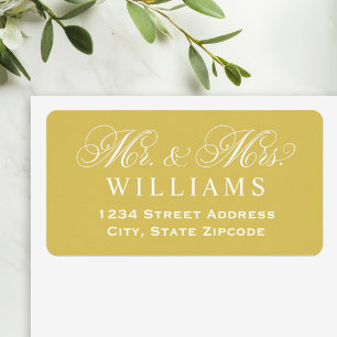 Gold Mr and Mrs Script Wedding Address Label