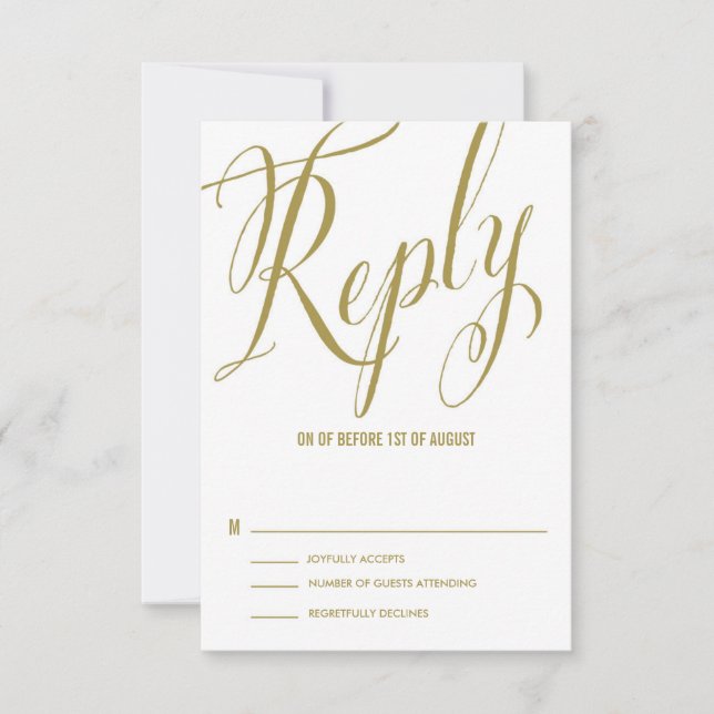 Gold Mr. & Mrs. Elegant Script Wedding RSVP Card (Front)