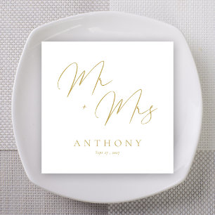 Gold Mr & Mrs Script Wedding Custom Napkin