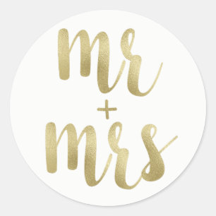 Gold Mr. & Mrs. stickers, foil, round Classic Round Sticker
