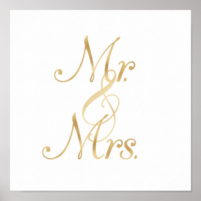 Gold Mr & Mrs wall art, foil font Poster (Front)