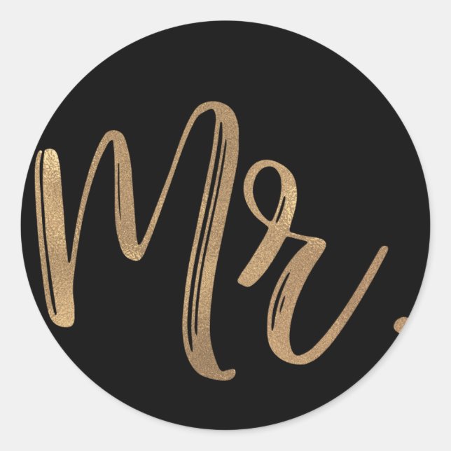 Gold MR. Typography Wedding Groom Groomsman Black Classic Round Sticker (Front)