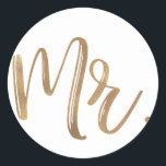 Gold MR. Typography Wedding Groom Groomsman Classic Round Sticker<br><div class="desc">Customise with any text. Matching items are available.
The sticker/background colour can be made anything you want.</div>