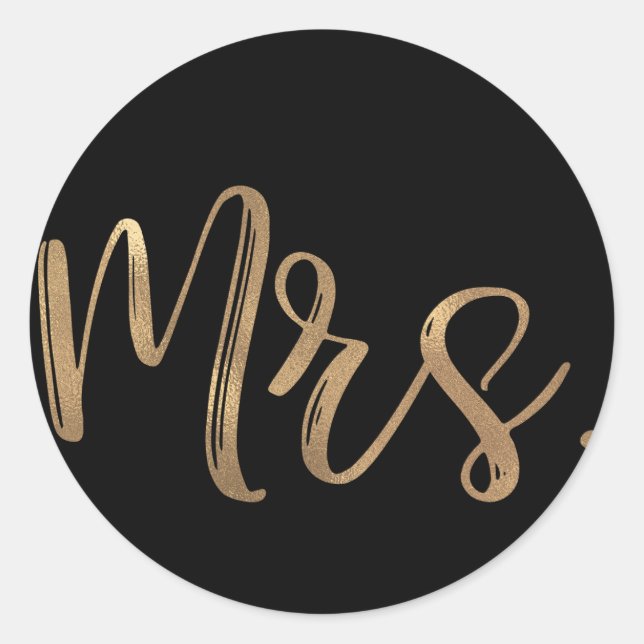 Gold MRS. Typography Wedding Bridal Shower Black Classic Round Sticker (Front)
