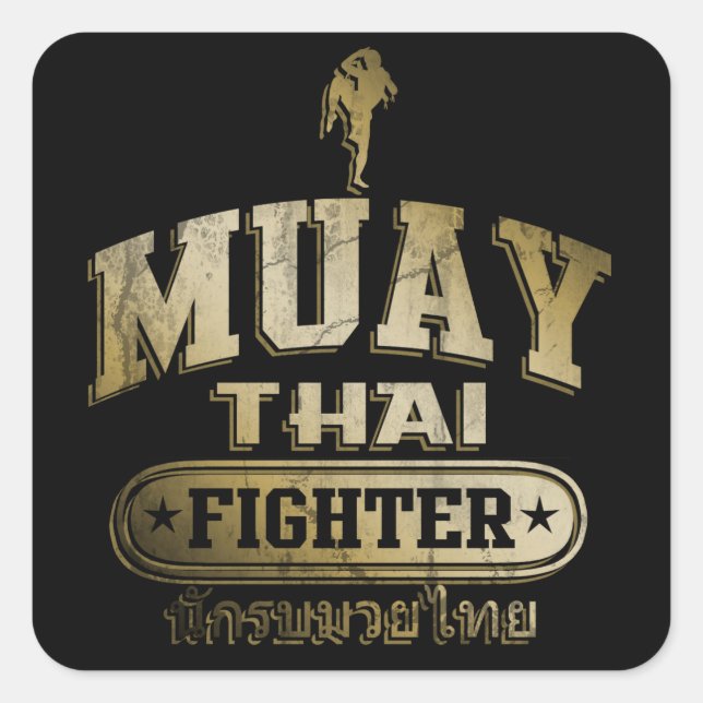 Gold Muay Thai Fighter Square Sticker (Front)