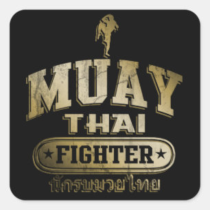 Gold Muay Thai Fighter Square Sticker