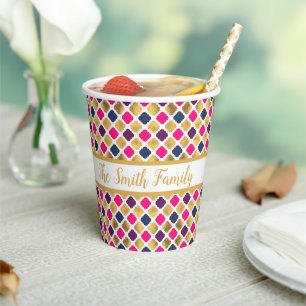 Gold Multicolor Quatrefoil Pattern  Paper Cups