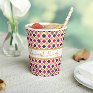 Gold Multicolor Quatrefoil Pattern  Paper Cups