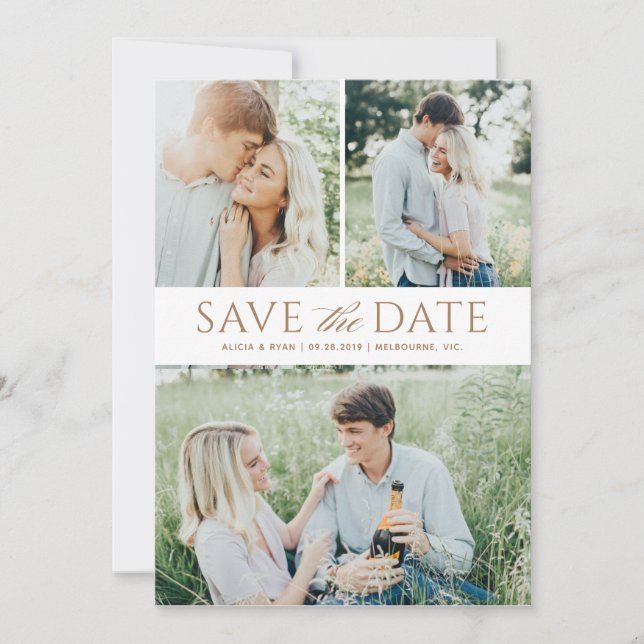 Gold multiple photos wedding save the date (Front)