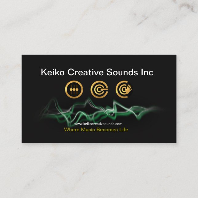 Gold Music Icons Green Waves Sound Engineer Business Card (Front)