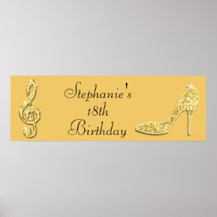 Gold Music Note and Stiletto 18th Birthday Poster