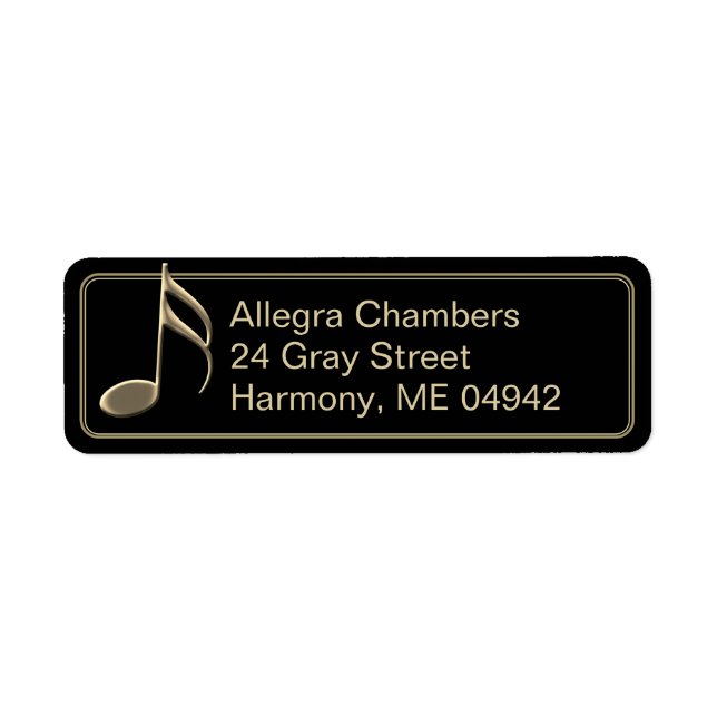 Gold Music Note Black Return Address Label (Front)