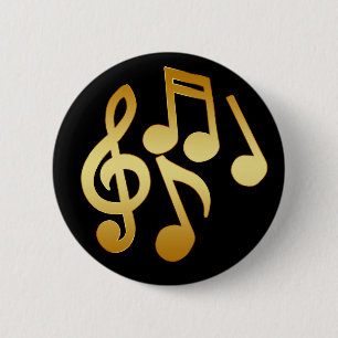 GOLD MUSIC NOTES 6 CM ROUND BADGE