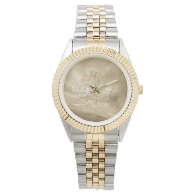 Gold Music Notes Abstract Two Tone Bracelet Watch (Front)