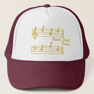 GOLD MUSIC NOTES BEST DAD EVER TREBLE BASS CLEF TRUCKER HAT