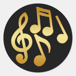 GOLD MUSIC NOTES CLASSIC ROUND STICKER