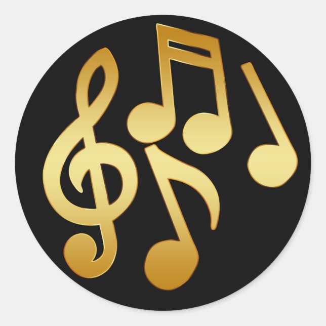 GOLD MUSIC NOTES CLASSIC ROUND STICKER (Front)