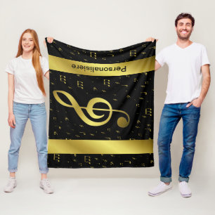 gold music notes fleece blanket
