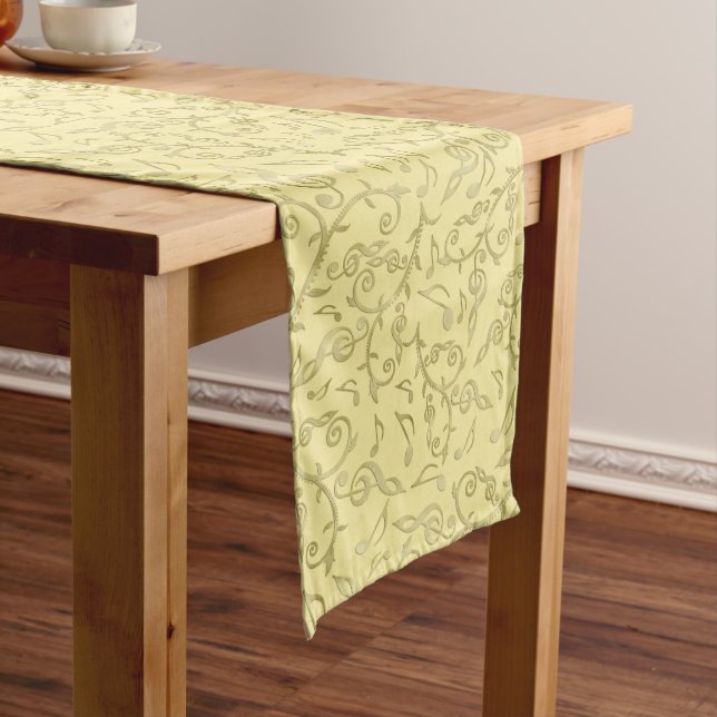 Gold Music Notes Floral Pattern Table Runner (In Situ)