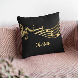 Gold Music Notes on Black Elegant Musician  Cushion