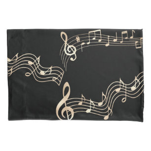 Gold Music Notes on Black Medium Pillowcase