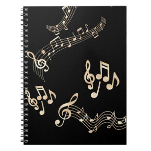 Gold Music Notes on Black Notebook