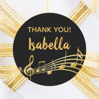 Gold music notes on elegant black thank you
